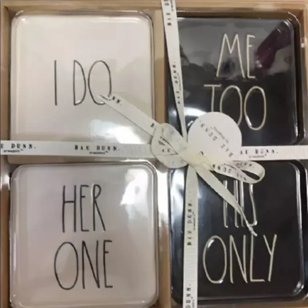NWT Rae Dunn by Magenta Wedding Coasters Ceramic I Do Me Too His Only Her only